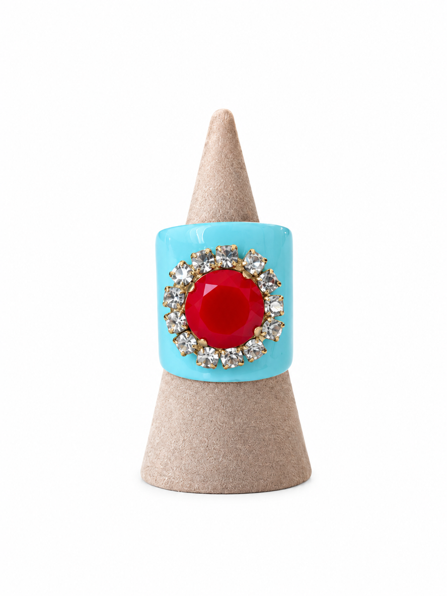 JACCI RING IN BLUE ENAMEL / CHERRY FAIRY