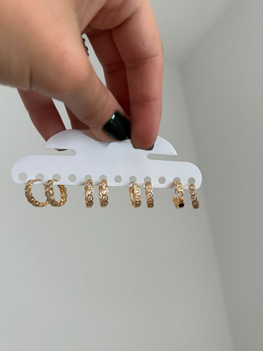 GOLD HEXAGON ZIRCONIA HUGGIE EARRINGS