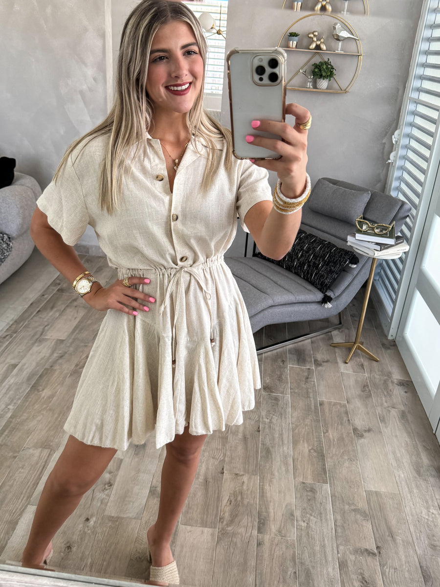 LINEN SHORT SLEEVES DRESS