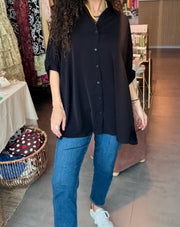 BLACK ELEGANT OVERSIZED TUNIC BLOUSE