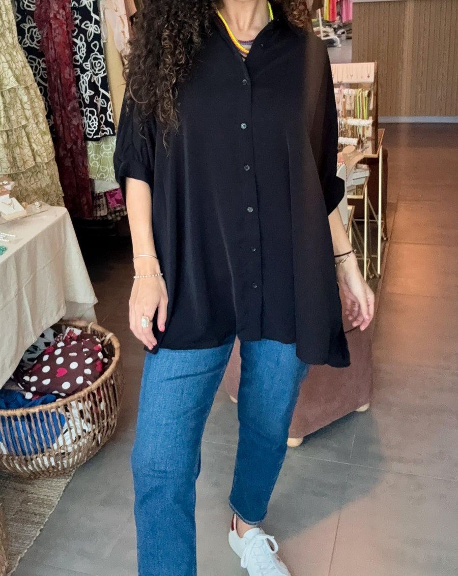 BLACK ELEGANT OVERSIZED TUNIC BLOUSE