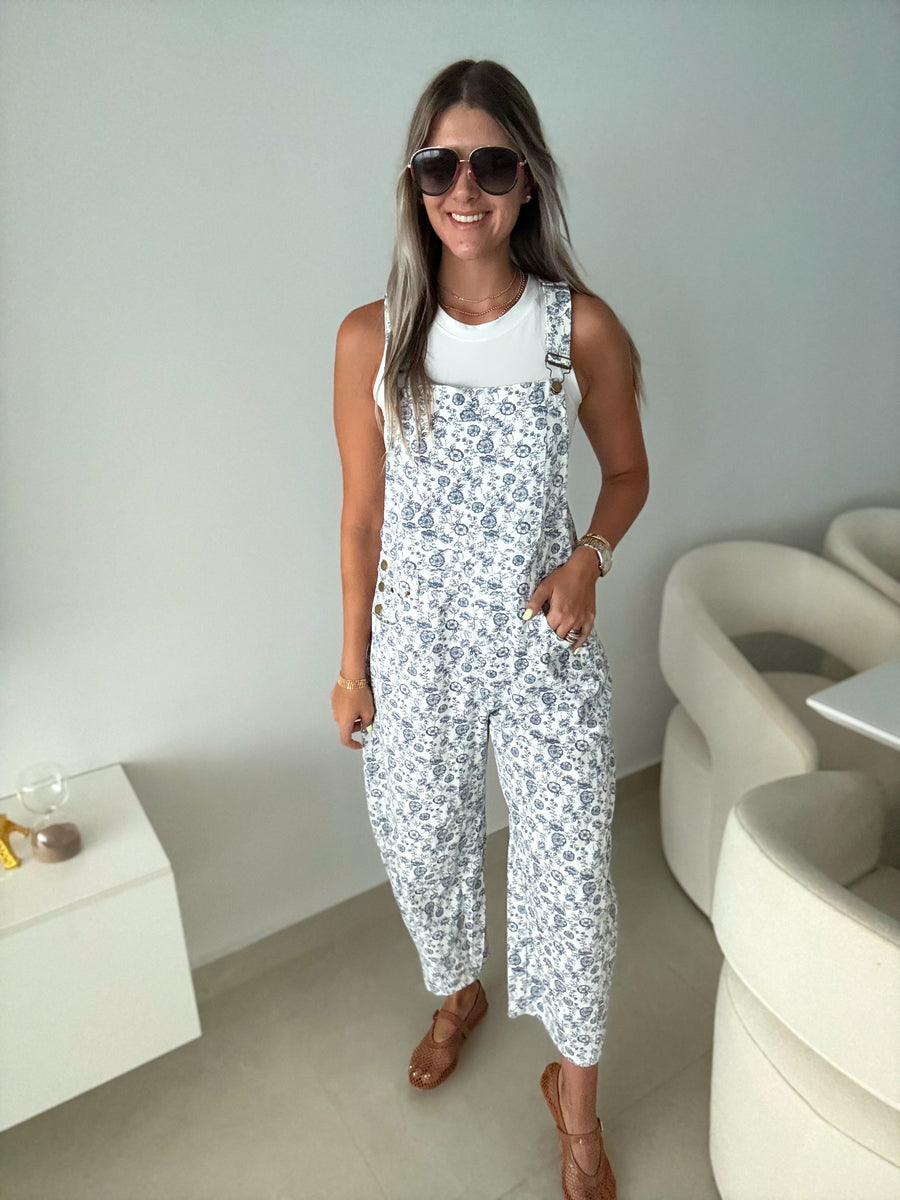 NAVY PRINTED DENIM OVERALL