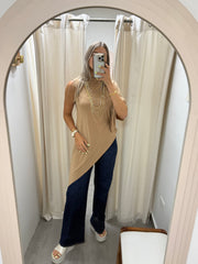 PIA BEIGE ASYMMETRIC BLOUSE