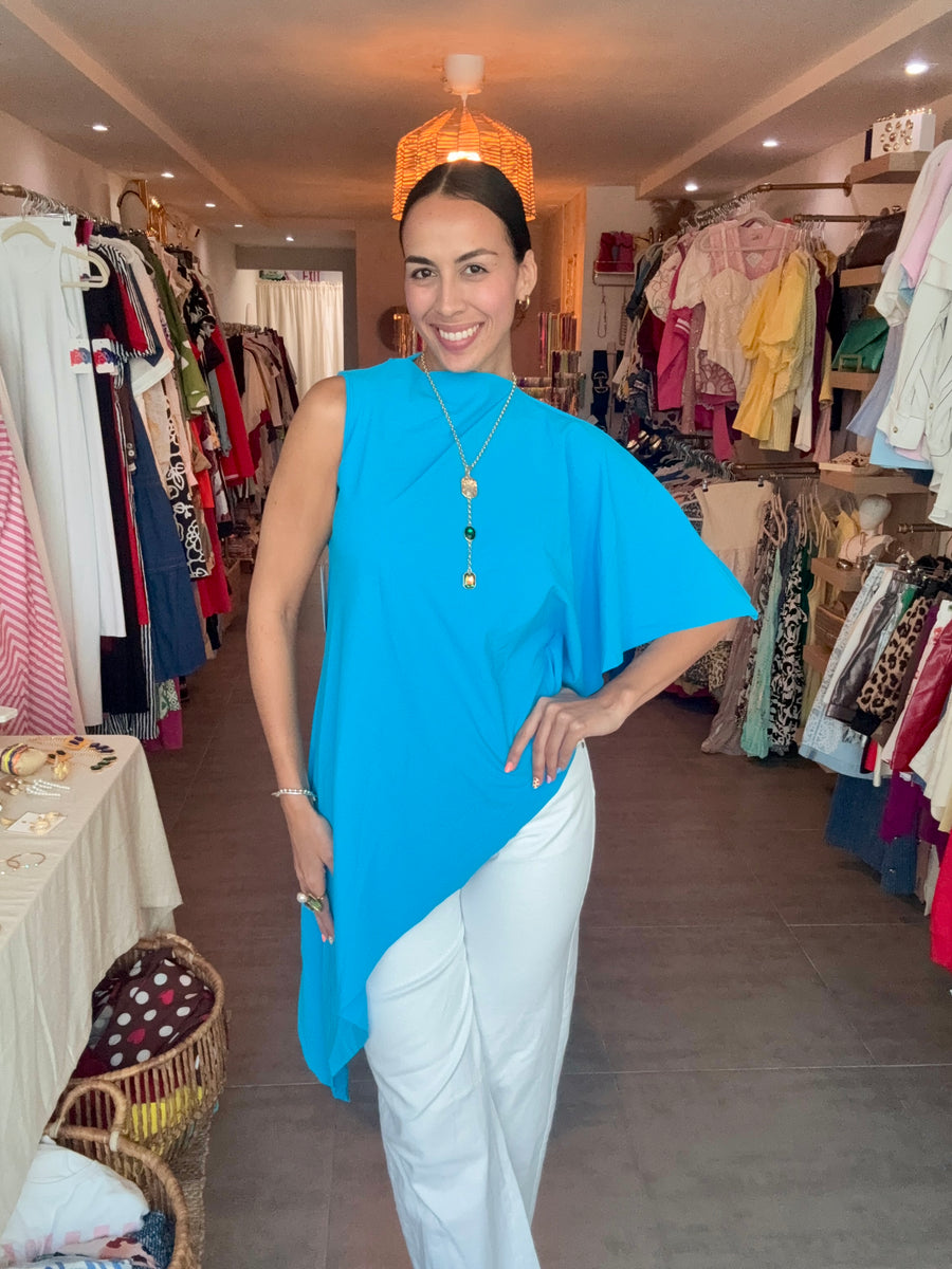 PIA LIGHT BLUE ASYMMETRIC BLOUSE