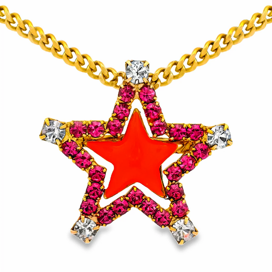 SWEET STAR NECKLACE IN FUSCHIA/ORANGE