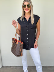 BLACK SILKY SLEEVELESS BLOUSE