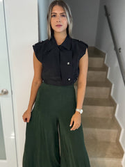 BLACK CROP BUTTONED JACKET