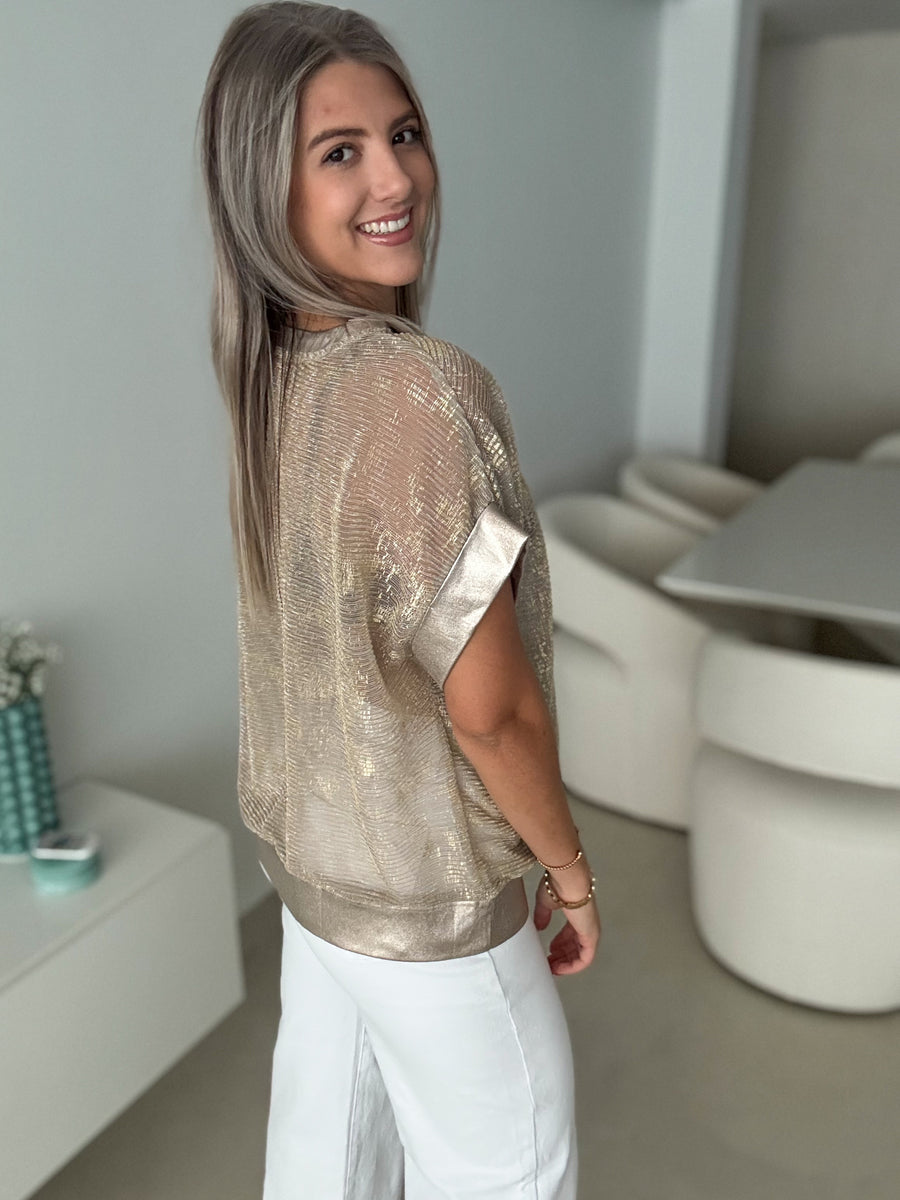 TAUPE/GOLD STRETCHY BLOUSE