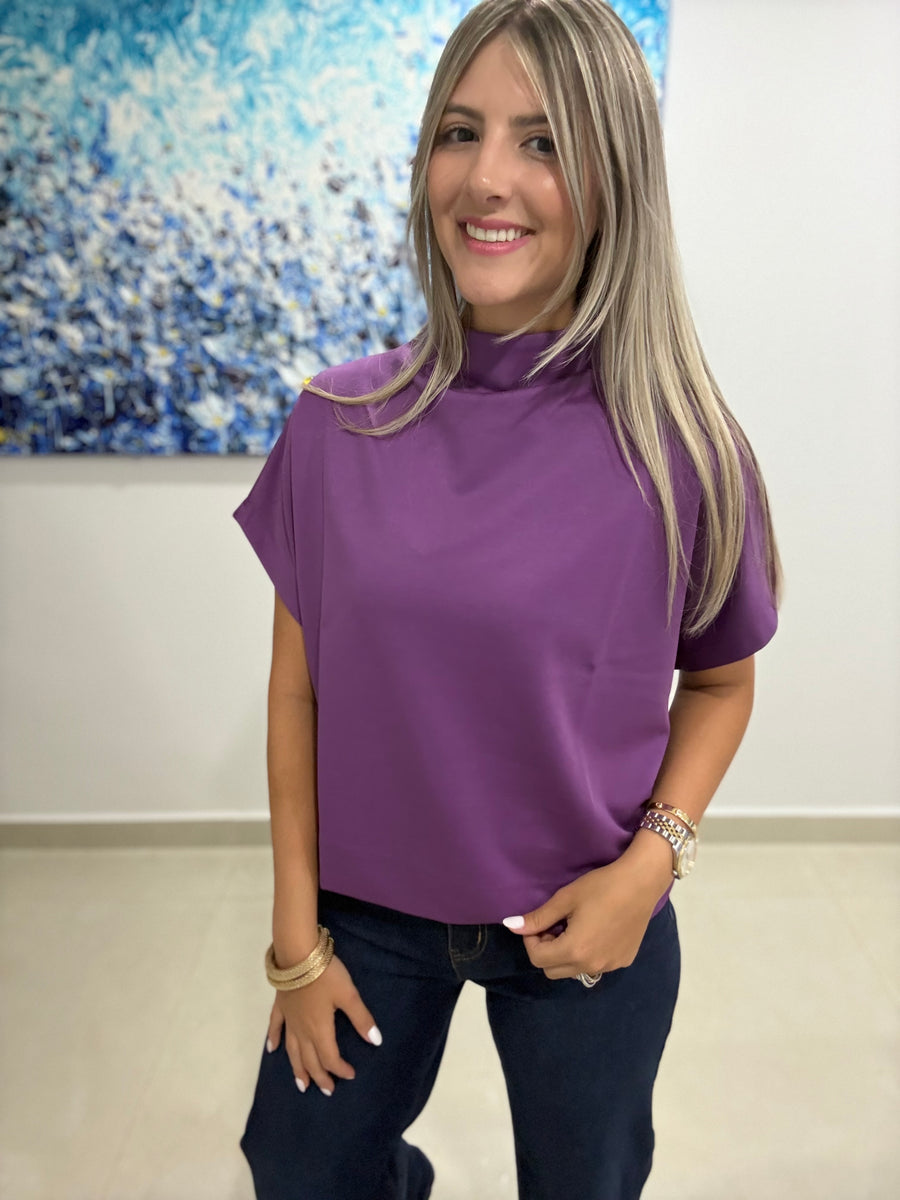 PURPLE MOCK NECK BLOUSE