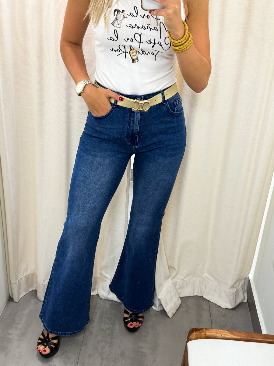 DARK DENIM FLARE STRETCHY JEANS