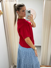 RED SHORT SLEEVE MODAL TOP