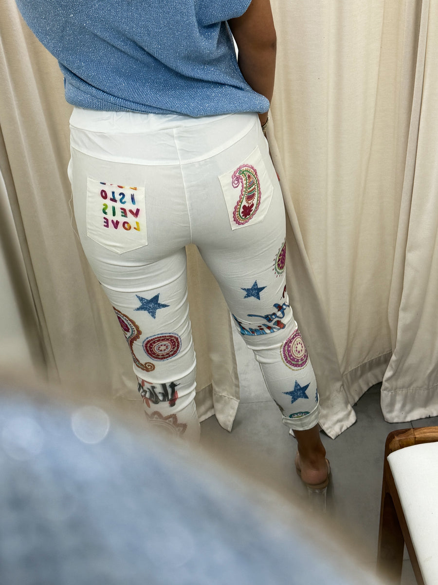 IVORY PRINTED CRINKLE JOGGERS
