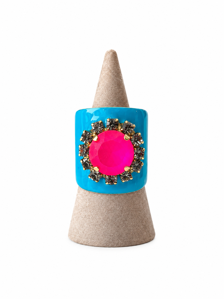 JACCI RING IN ENAMEL BLUE / ELECTRIC PINK COWBOY