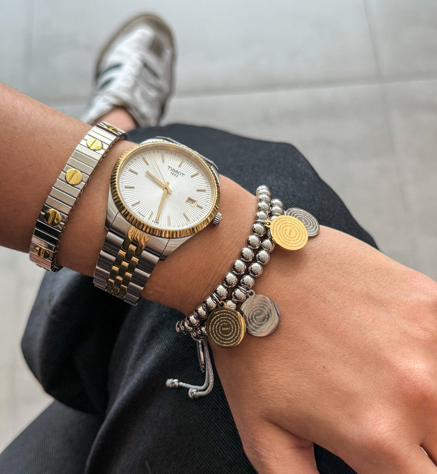 TWO TONE PADRE NUESTRO ADJUSTABLE BRACELET