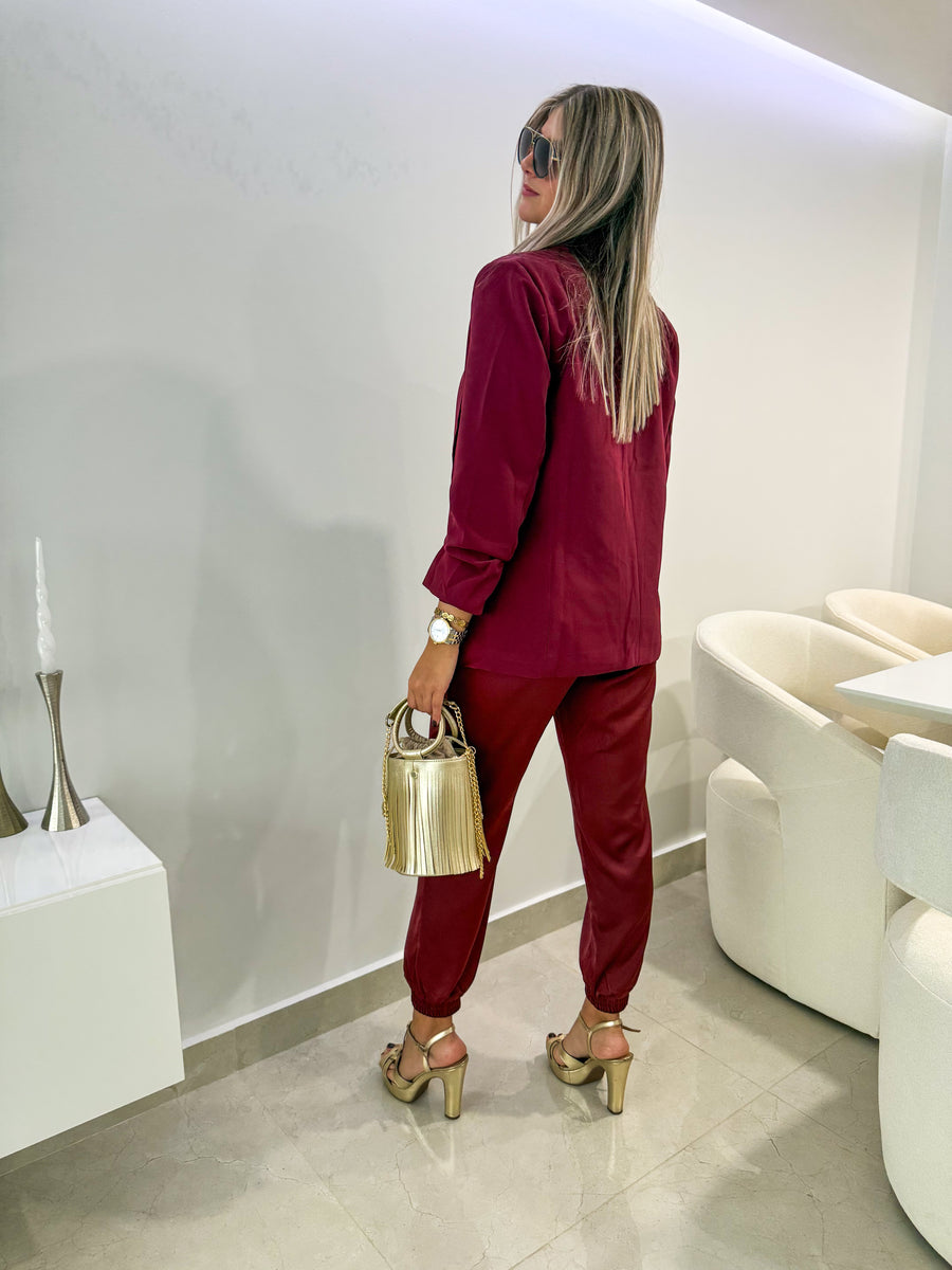 WINE SATIN JOGGERS