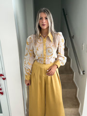 GOLD ORGANZA TOP & SATIN PANT SET