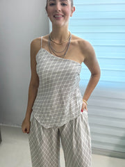 IVORY/GRAY PRINTED TOP & PANT SET