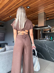 BROWN SHORT SLEEVE JUMPSUIT