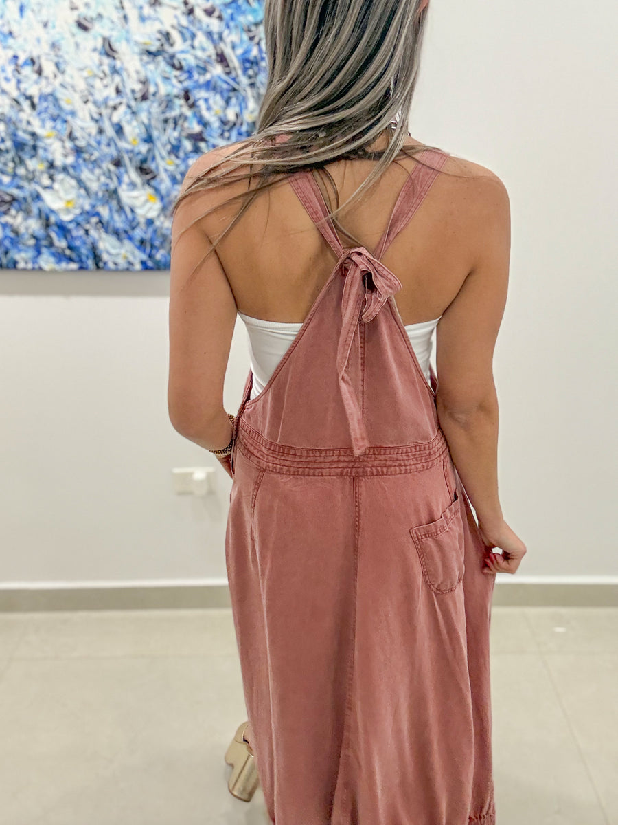 DARK SALMON OVERALL TENCEL DRESS