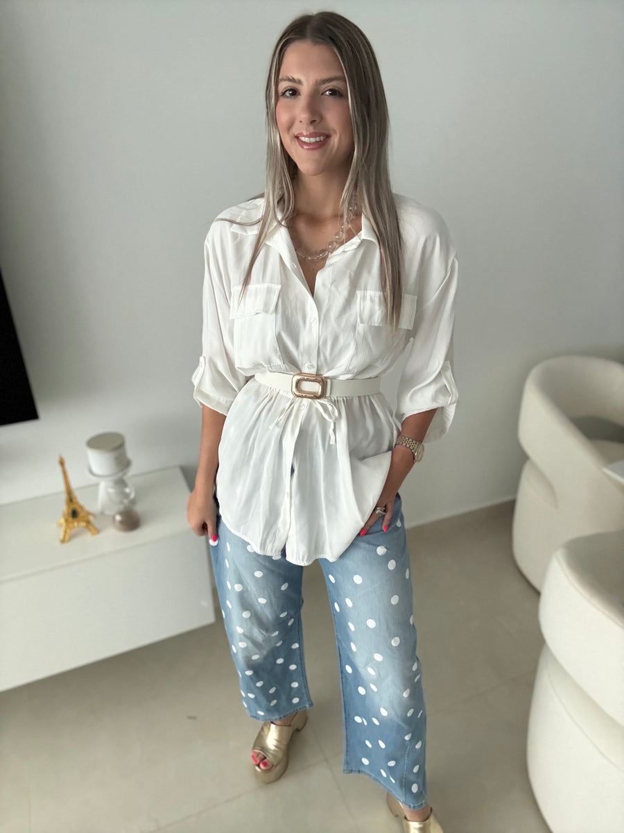 WHITE CARDIGAN BLOUSE