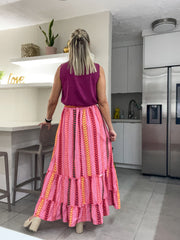 PINK PRINTED MAXI SKIRT