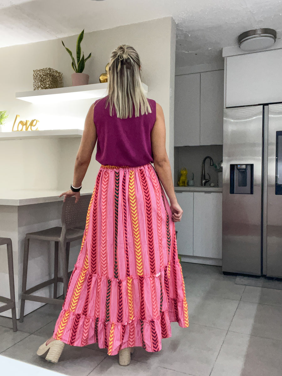 PINK PRINTED MAXI SKIRT
