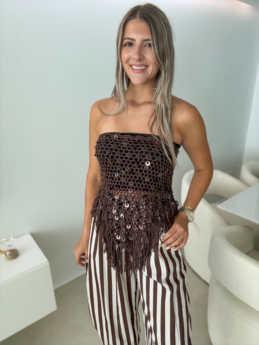 KNITTED SEQUIN DETAILED STRAPLESS TOPS