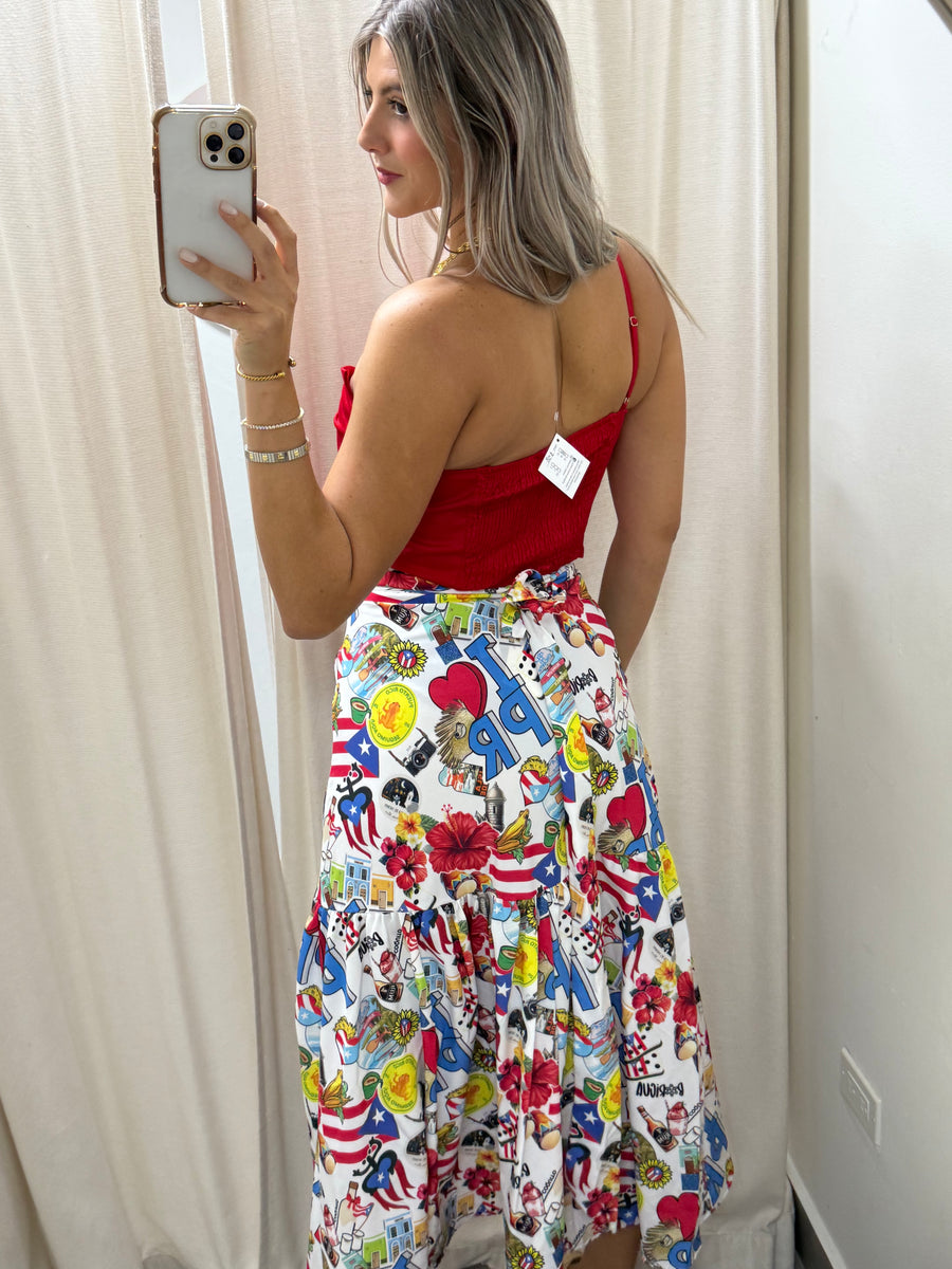 PUERTO RICO PRINT WRAP AROUND SKIRT