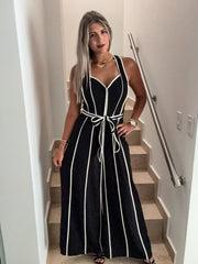 BLACK/WHITE HALTER JUMPSUIT