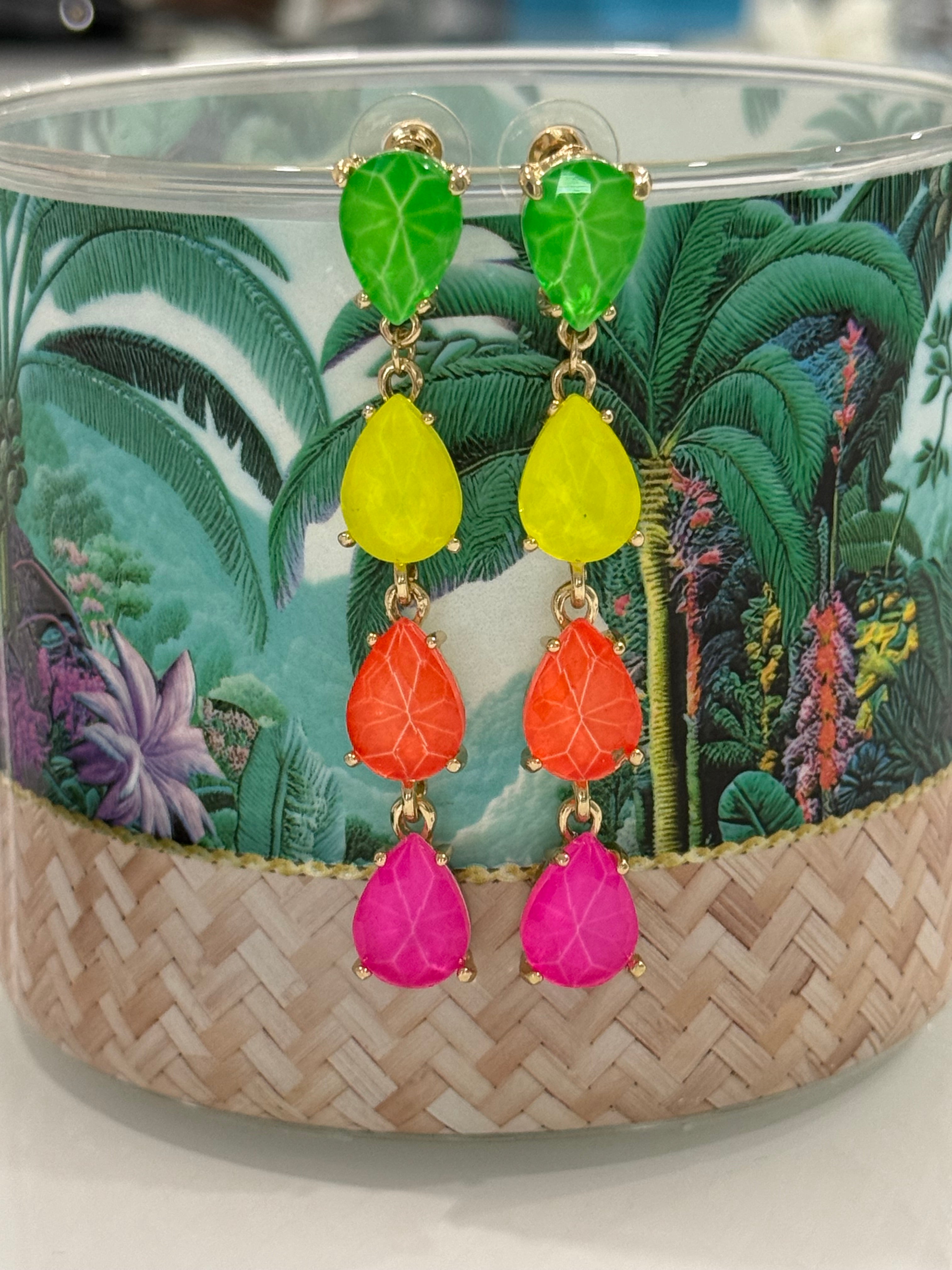 NEON TEARDROP DANGLING EARRINGS