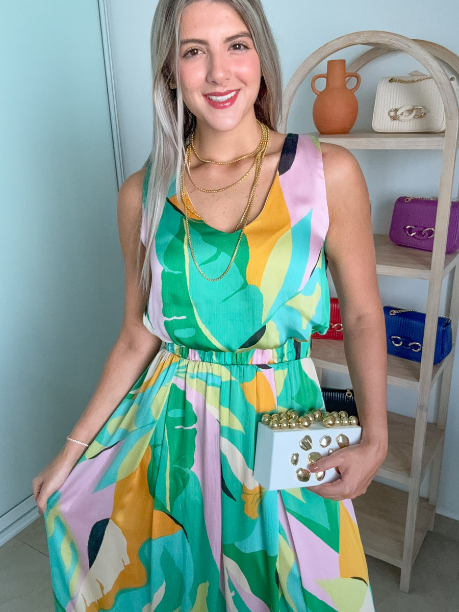 TROPICAL PRINTED SILKY CROP TOP