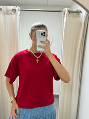 RED SHORT SLEEVE MODAL TOP