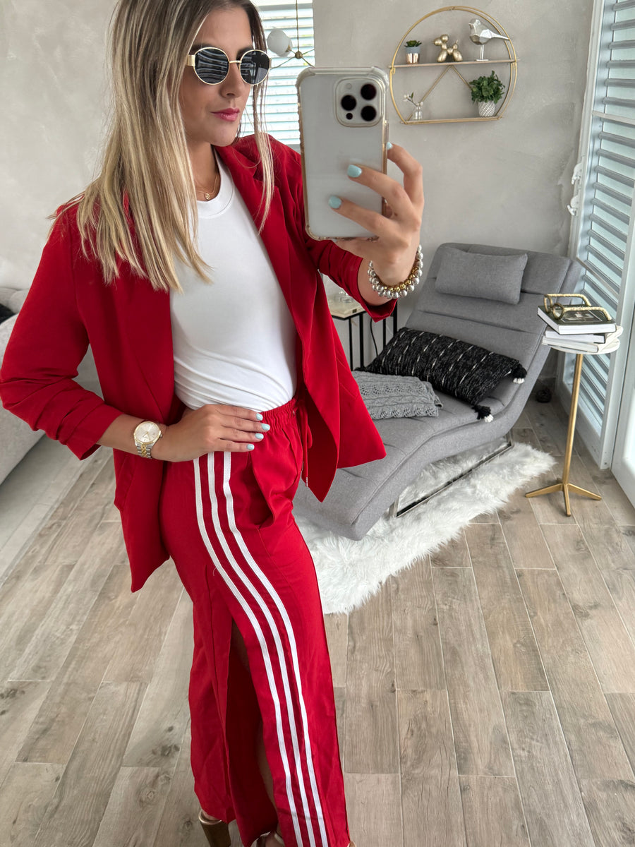 RED SIDE SLITS TRACK PANTS