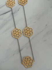 TWO TONE FLOWER LONG NECKLACE