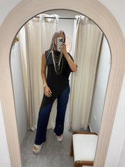 PIA BLACK ASYMMETRIC BLOUSE