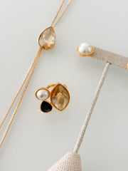 LONG GEM LARIAT NECKLACE SET IN GOLD/BLACK