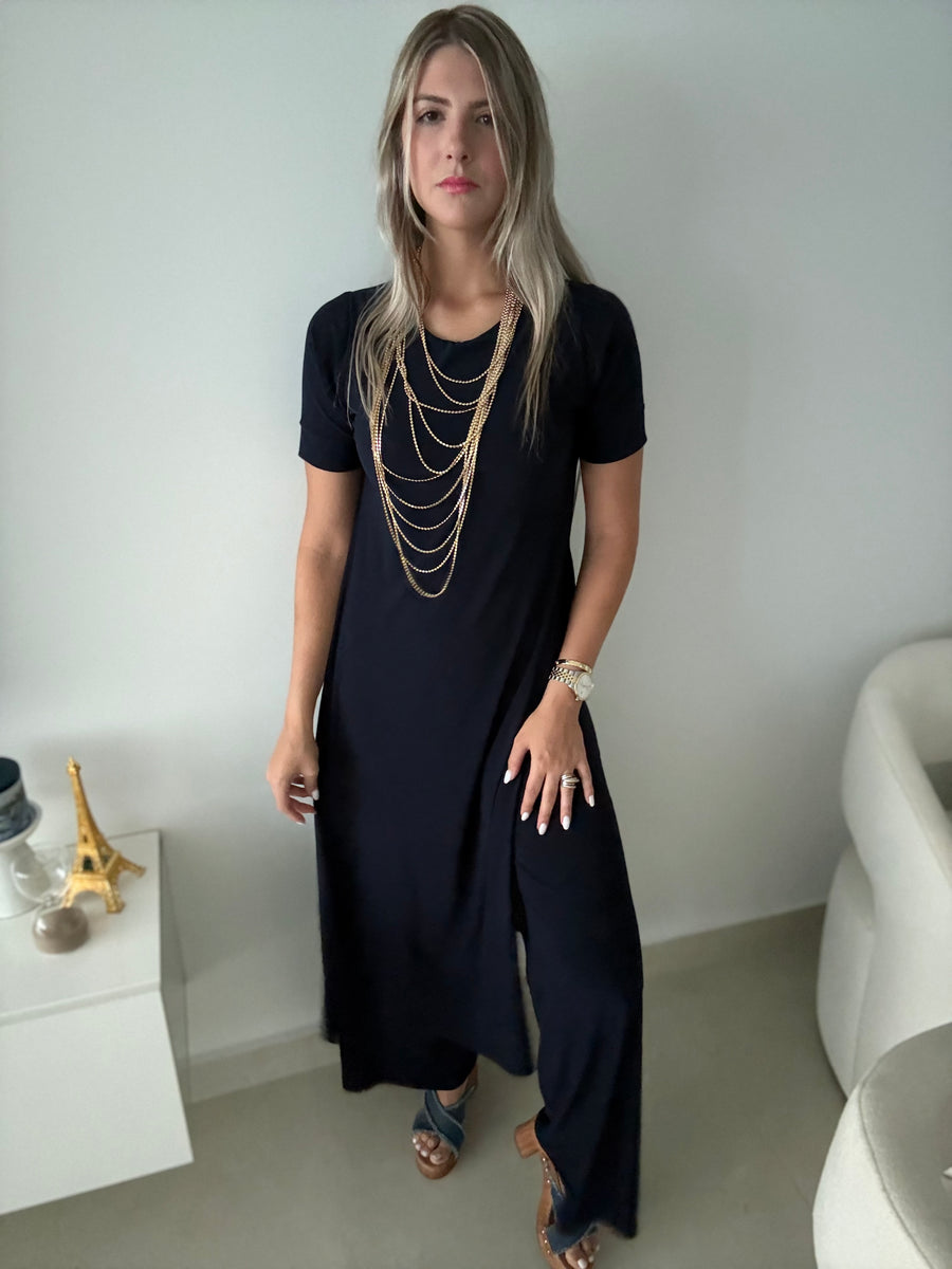 PIA NAVY BLUE SHORT SLEEVES TOP & PANT SET
