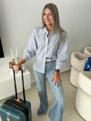 STRIPED BLUE OPEN BACK BLOUSE