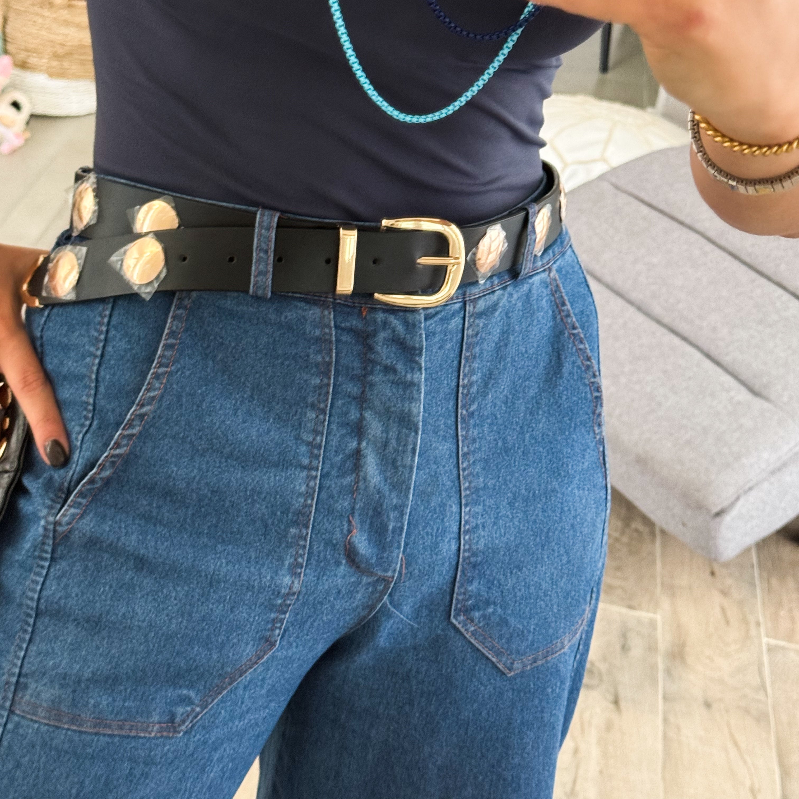BLACK GOLD STUDDED BELT