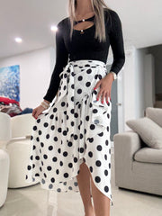 WHITE/BLACK POLKA DOT WRAP AROUND SKIRT