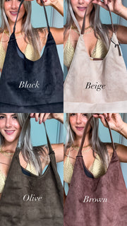 FAUX SUEDE BINDLE BAG
