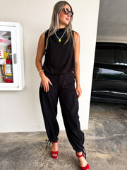 BLACK TIE CUFF PANTS