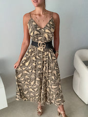GOLD/BLACK LEAF MAXI DRESS