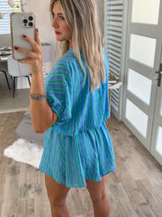 BLUE/GREEN TOP & SHORTS SET