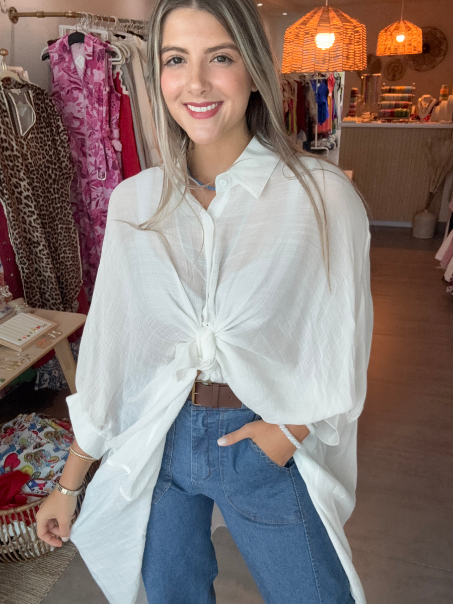 WHITE HIGH LOW SHEER TUNIC BLOUSE