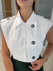 WHITE CROP BUTTONED JACKET