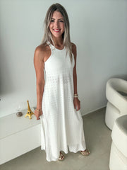 PIA WHITE EYELET RACERBACK TOP & PANT SET