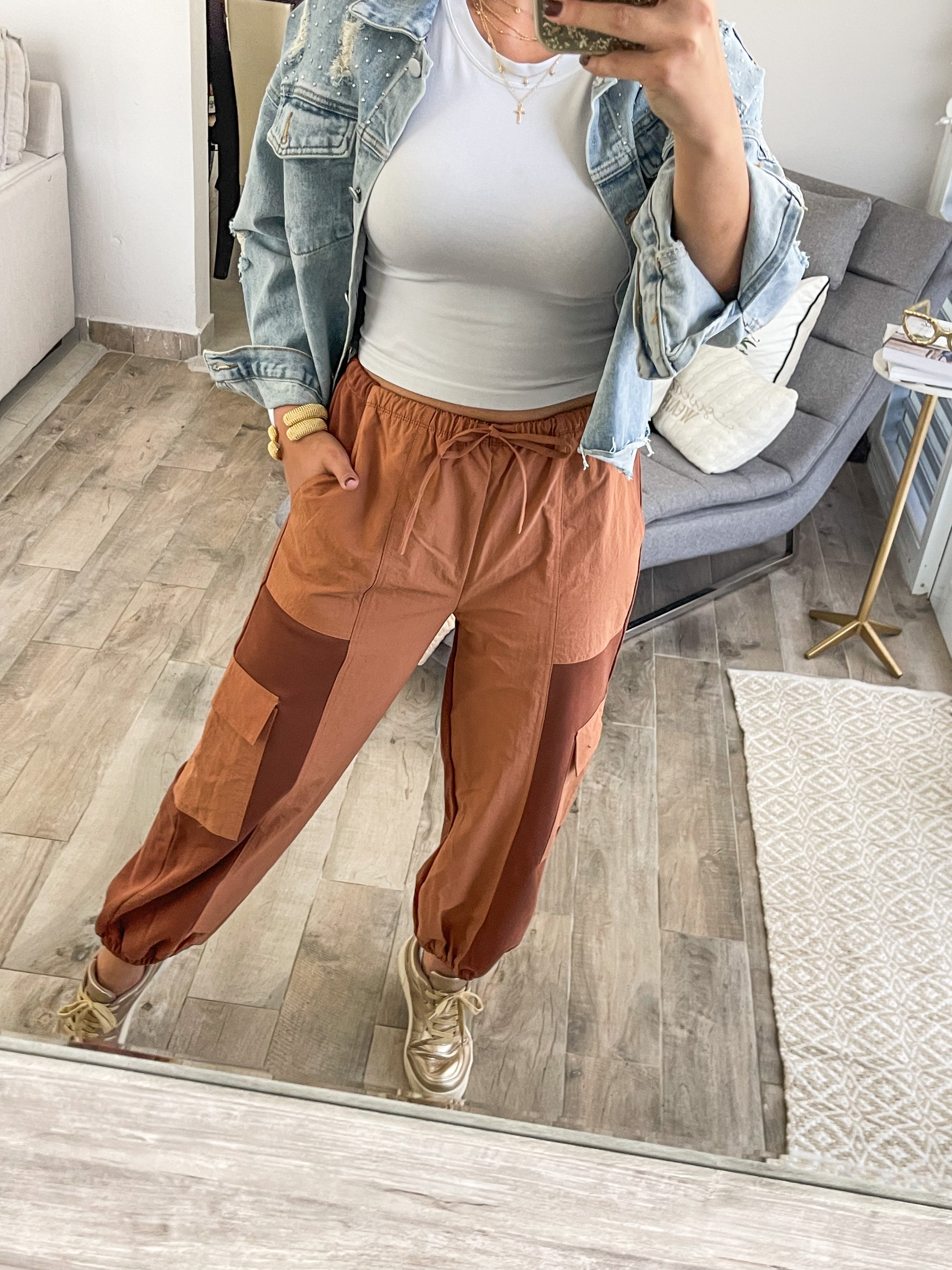 BROWN MIXED FABRIC JOGGERS