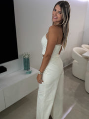 CREAM GOLD CHAIN ACCENT TOP & PANT SET