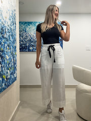 WHITE BLACK WIDE LEG PANTS